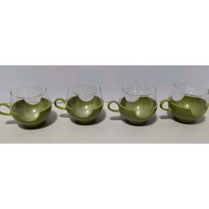 Vintage Set of 4 PYREX Roly Poly Glasses  Avocado Pea 1970s Green Cup Holders